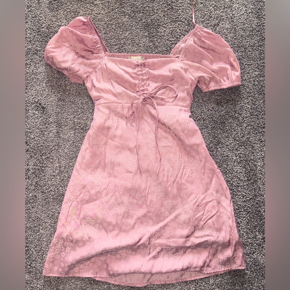 Altar'd State Pink Midi Dress with Puff Sleeves